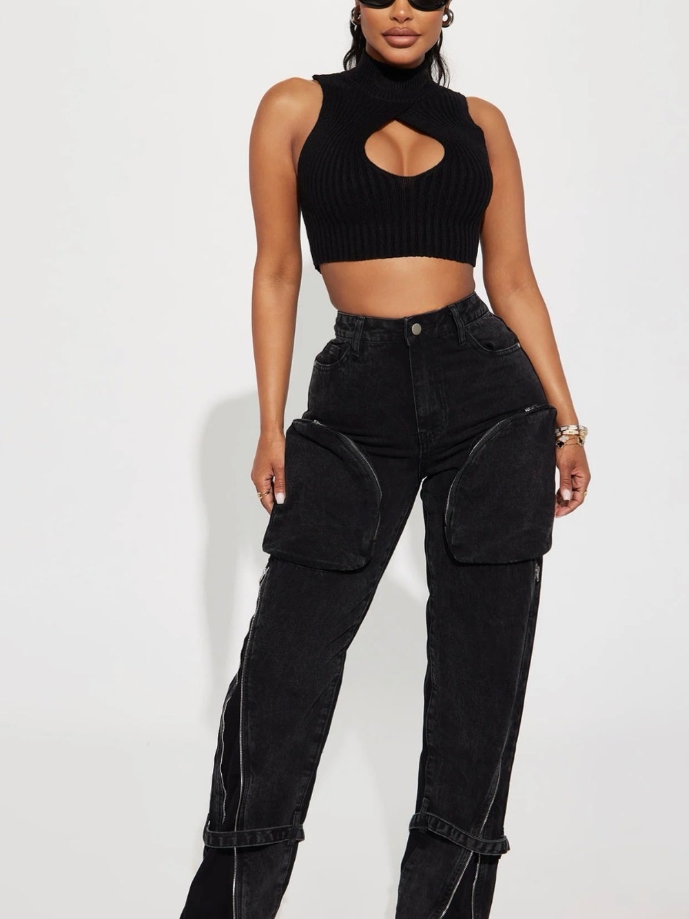 Black Straight-Leg Cargo Jeans